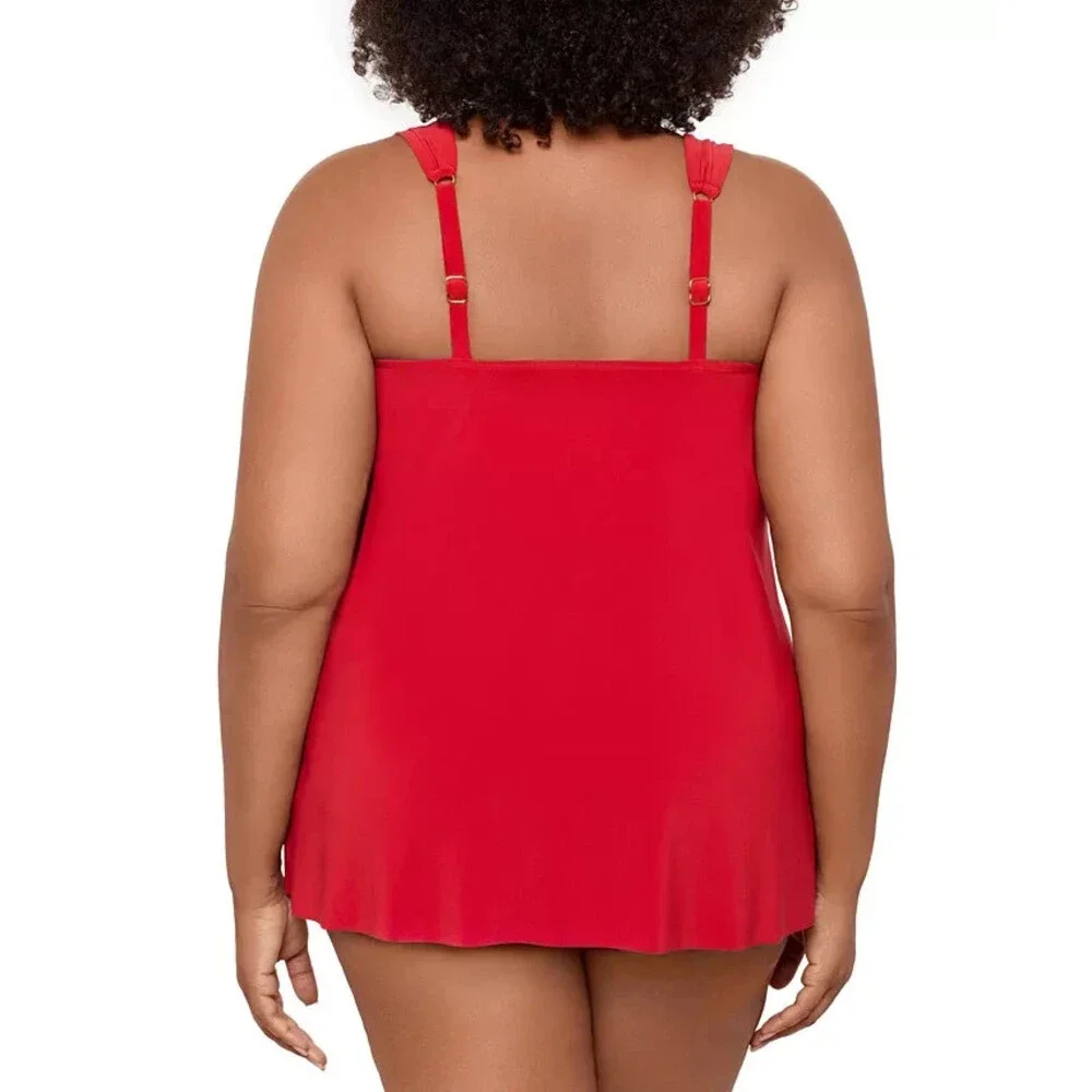 Miraclesuit Plus Size Razzle Dazzle Asymmetrical-Drape Tankini Top Cayenne 18W